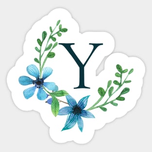 Floral Monogram Y Pretty Blue Flowers Sticker